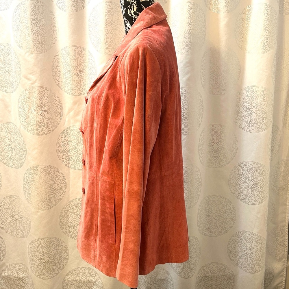 Parisian Signature Women's Suede Real Leather Jacket Blazer Pink Coral L - Picture 4 of 15